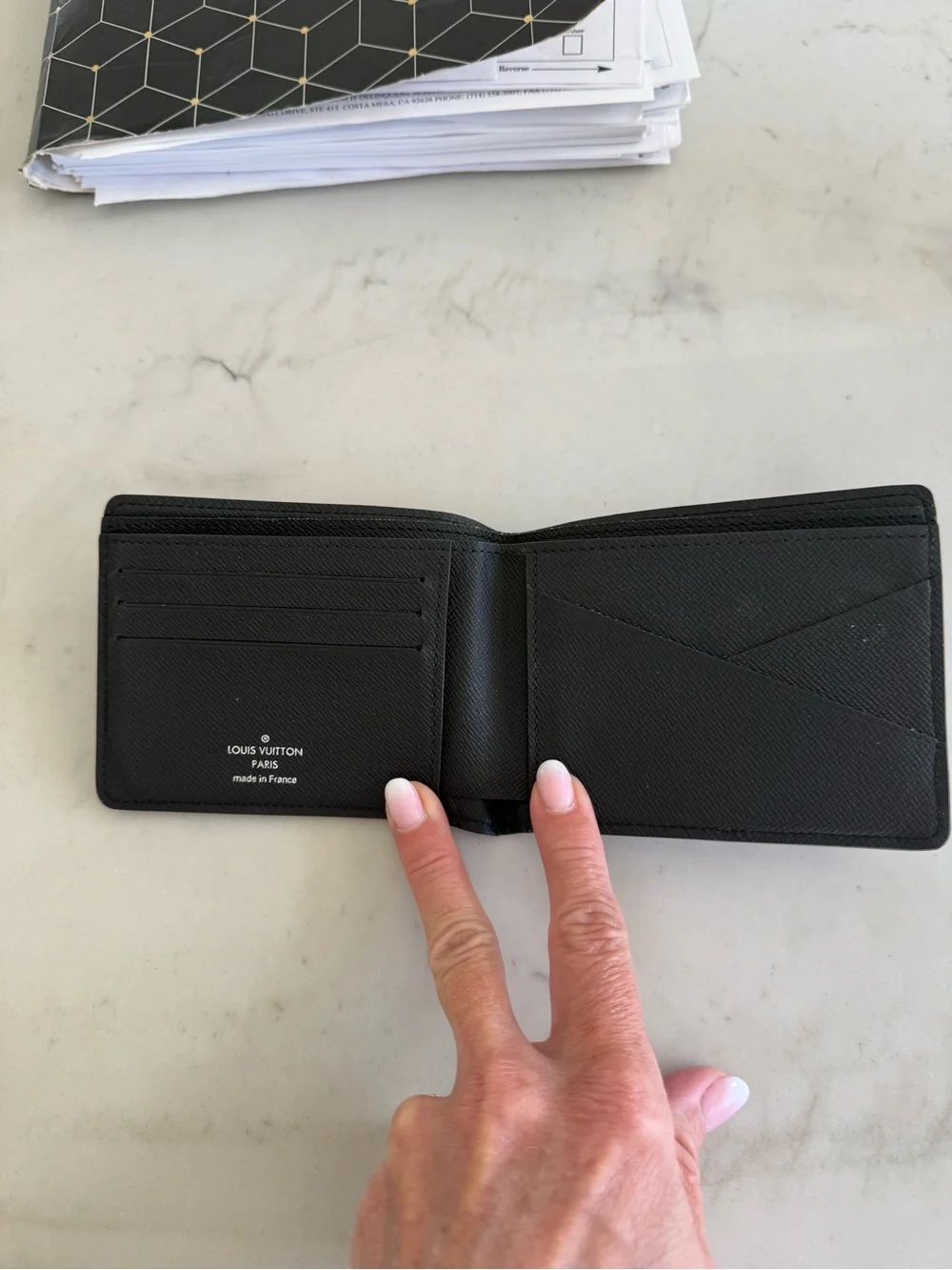 Louis Vuitton Black Textured Leather Card Holder with Silver LV Emblem